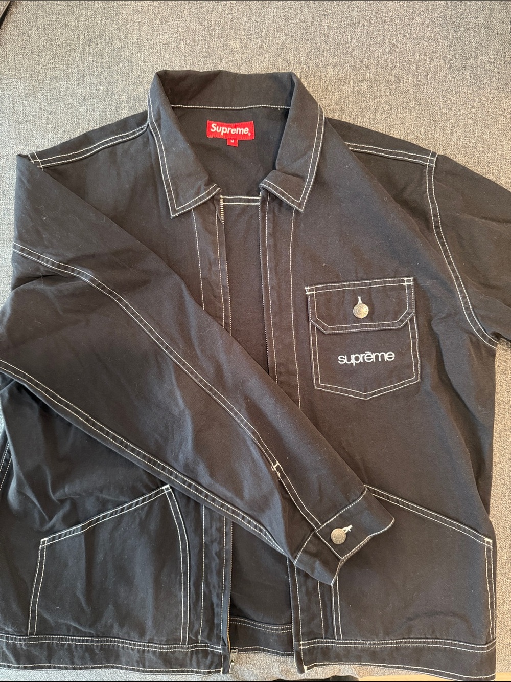 Supreme Black Jacket with White Contrast Stitching